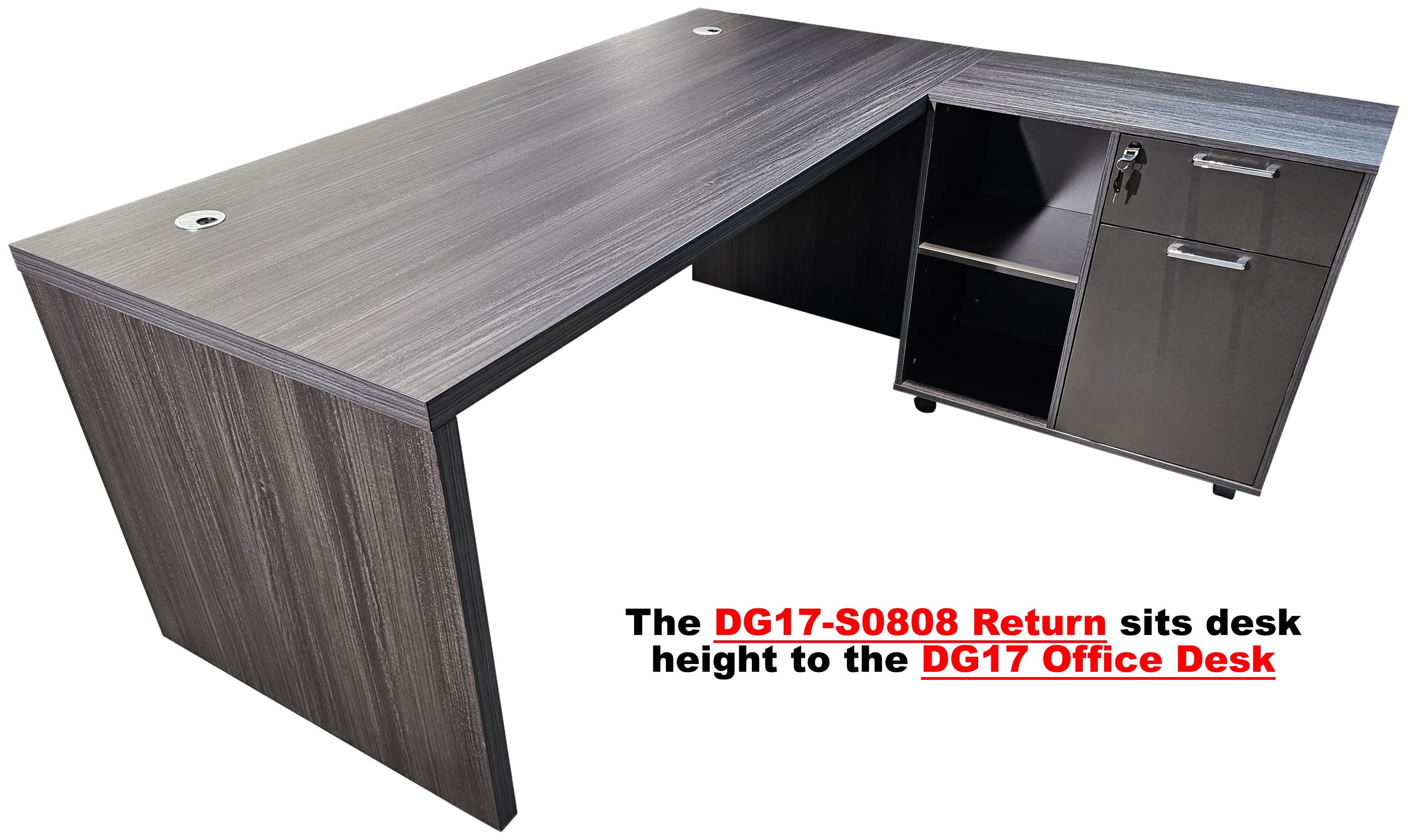 Modern Grey Oak Veneer Mobile Desk High Side Return - DG17-S0808